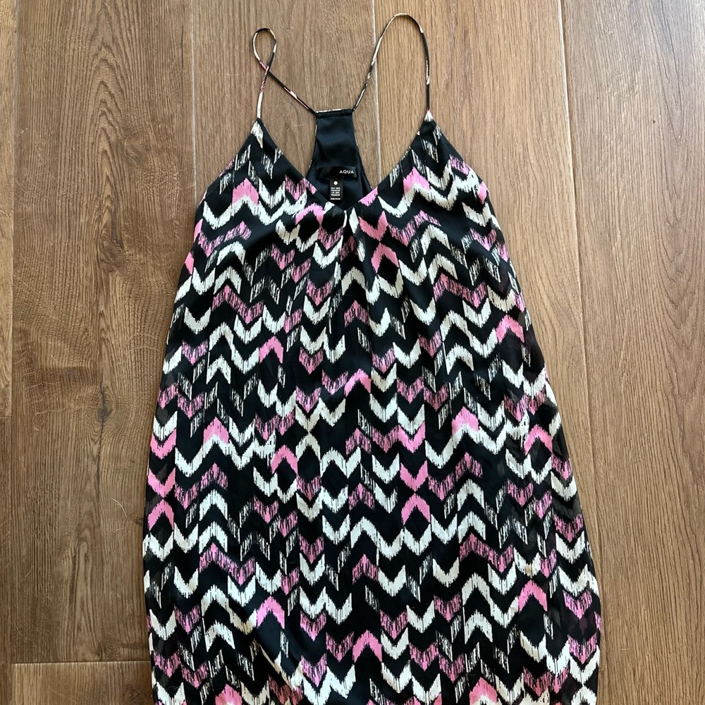 Aqua Black and Pink Chevron Dress